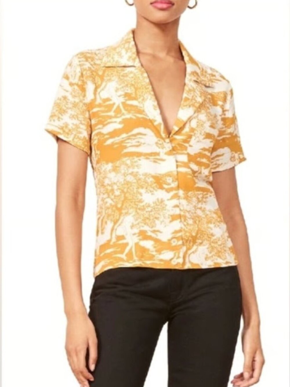 Reformation Yellow Renaissance Cuba Button Down Collared Top